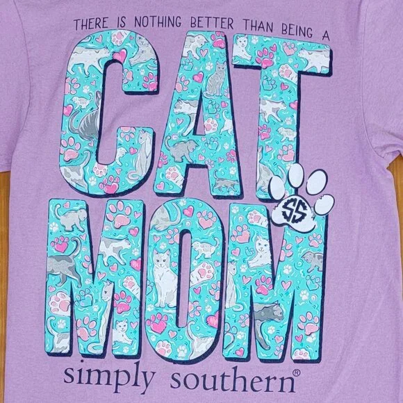 Simply Southern Lavender Cat Mom Tee - S - Picture 2 of 8